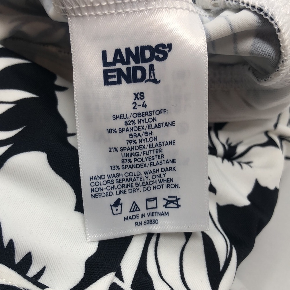 NWT Lands' End Tankini Set Size XS (2-4) Black White Floral Tummy Control - Picture 6 of 14